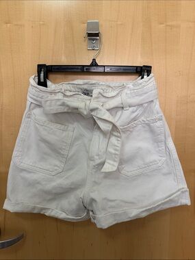 Zara Cream High-Waist Tie-Belt Shorts
